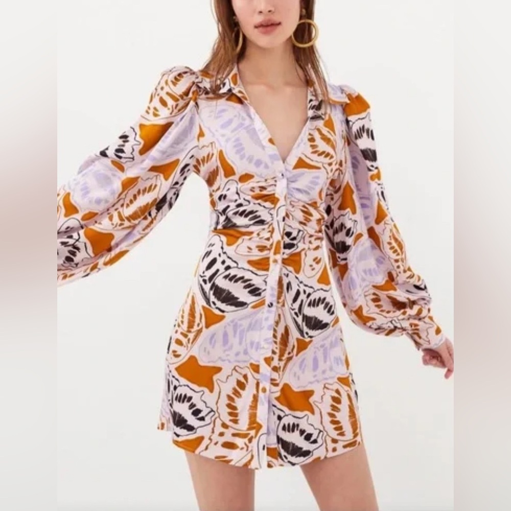 For Love & Lemons Esmeralda Butterfly Button Down Long Sleeve Mini Dress - XS‎